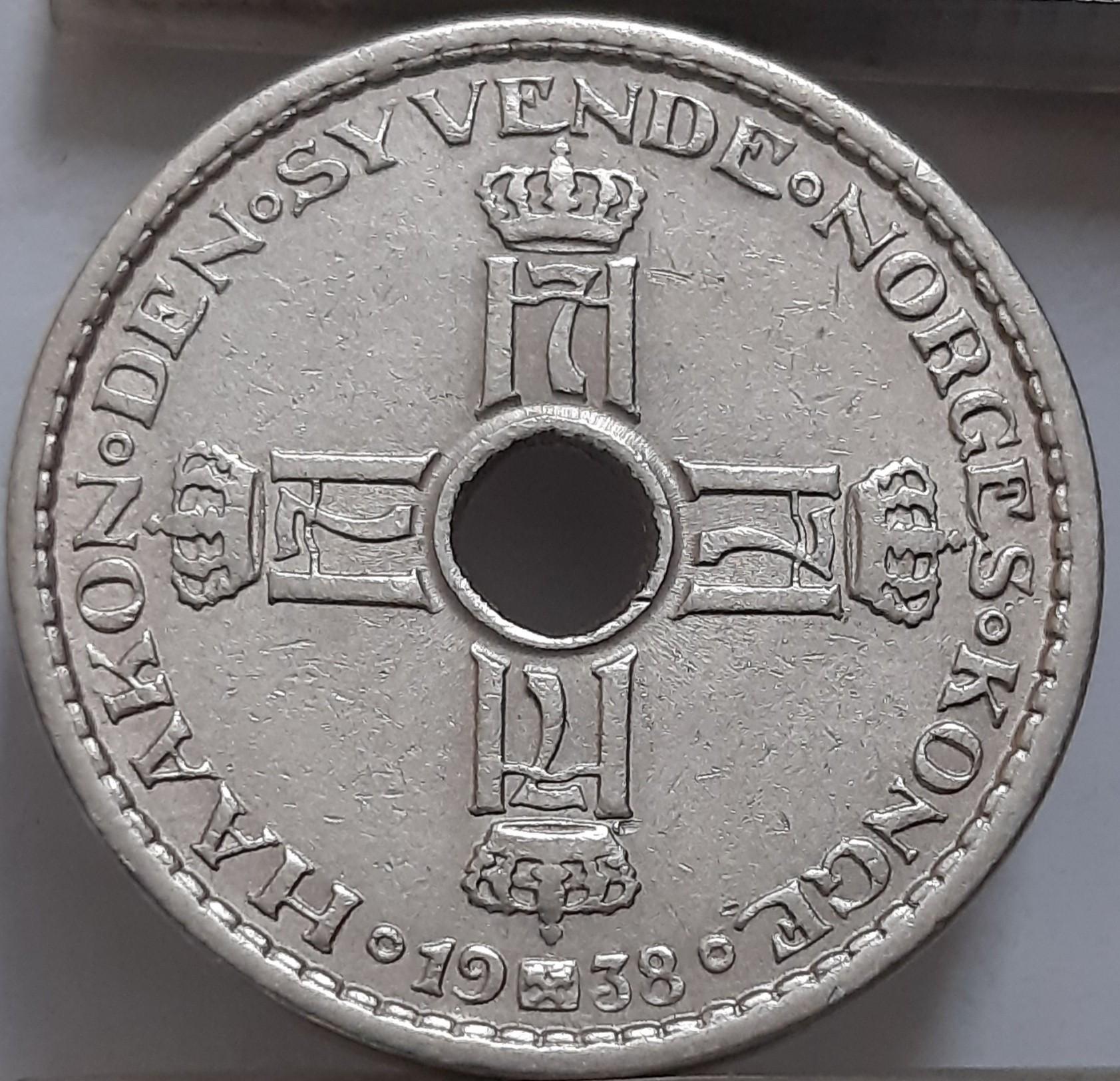 Norvegija 1 krona 1938 KM#385 (3195)