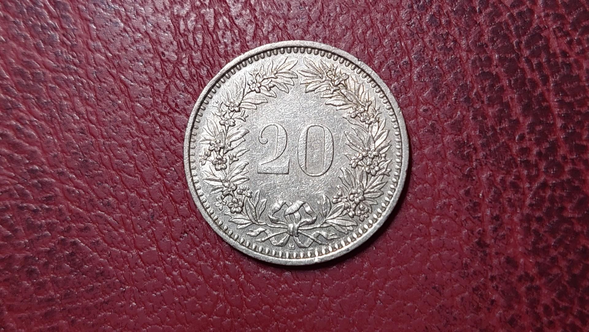 Šveicarija 20 rapenų, 1993 KM# 29a