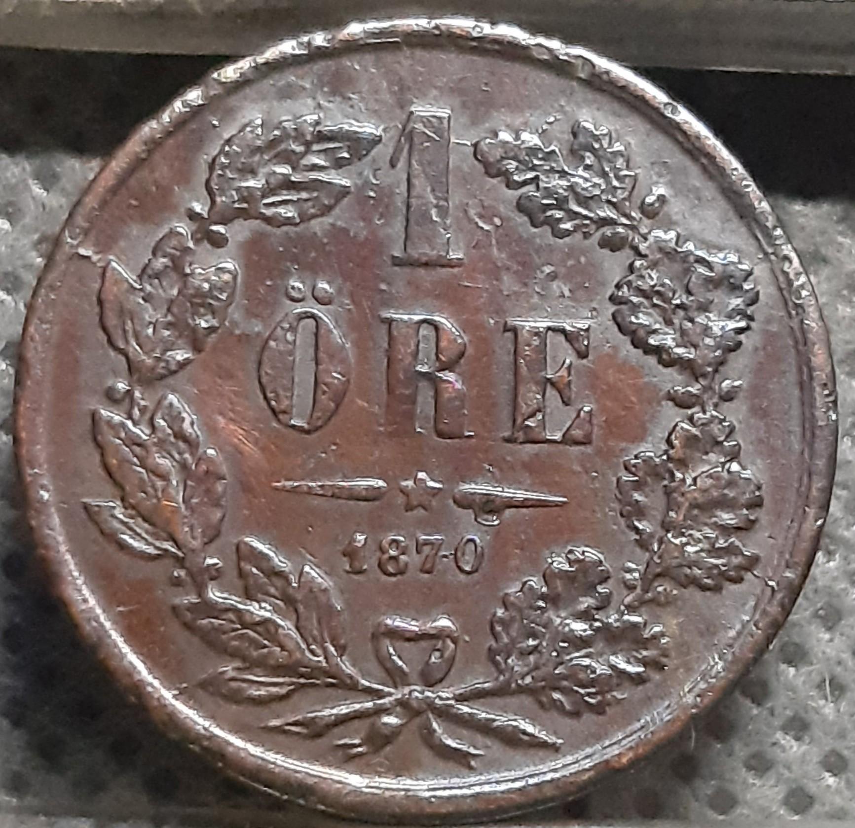 Švedija 1 Erė 1870 KM#705 Bronza (3257)