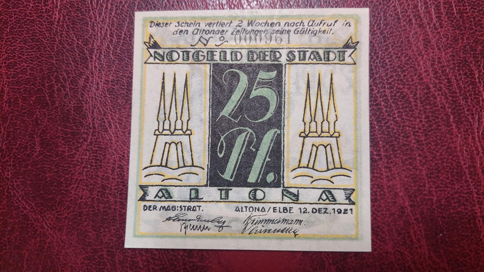 25 Pfennig 1921.12.12 Altona Notgeld Vokietija