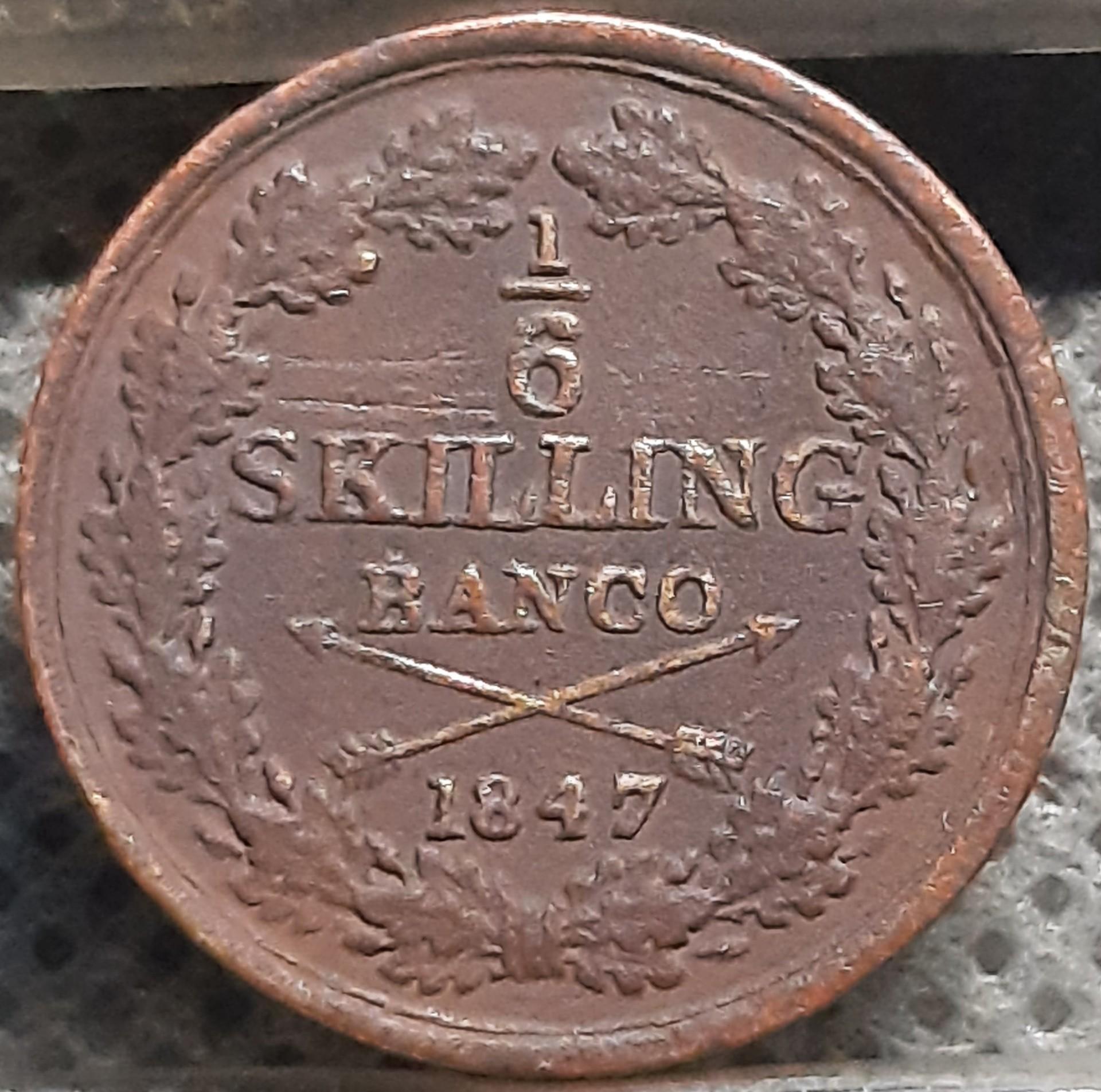 Švedija 1/6 Skilingo Banco 1847 KM#656 (3262)