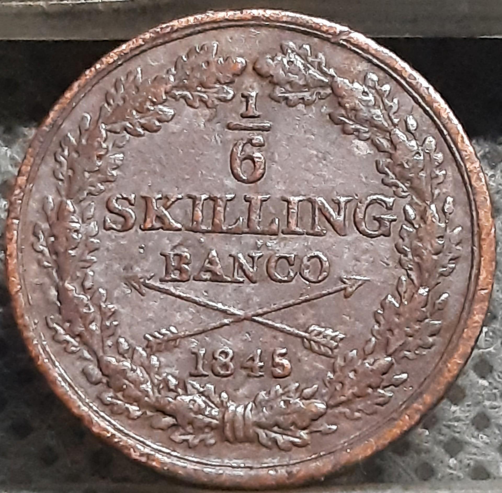 Švedija 1/6 Skilingo Banco 1845 Reta KM#656 (3263)