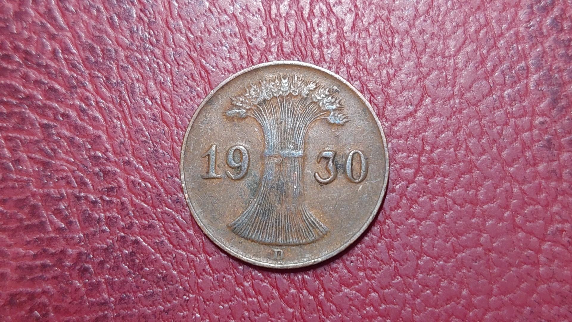 Vokietija 1 reichspfenigas, 1930D KM# 37