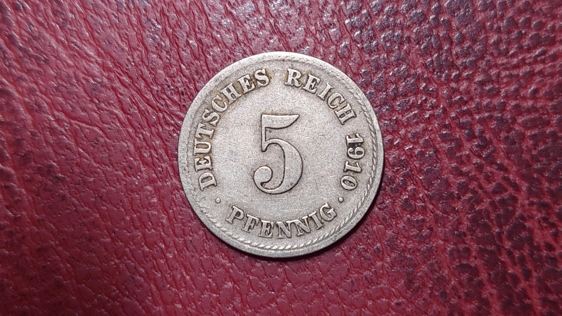 Vokietija 5 pfenigai, 1910F KM# 11