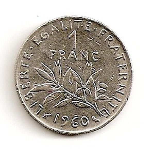 Prancūzija. 1 frankas ( 1960 ) XF