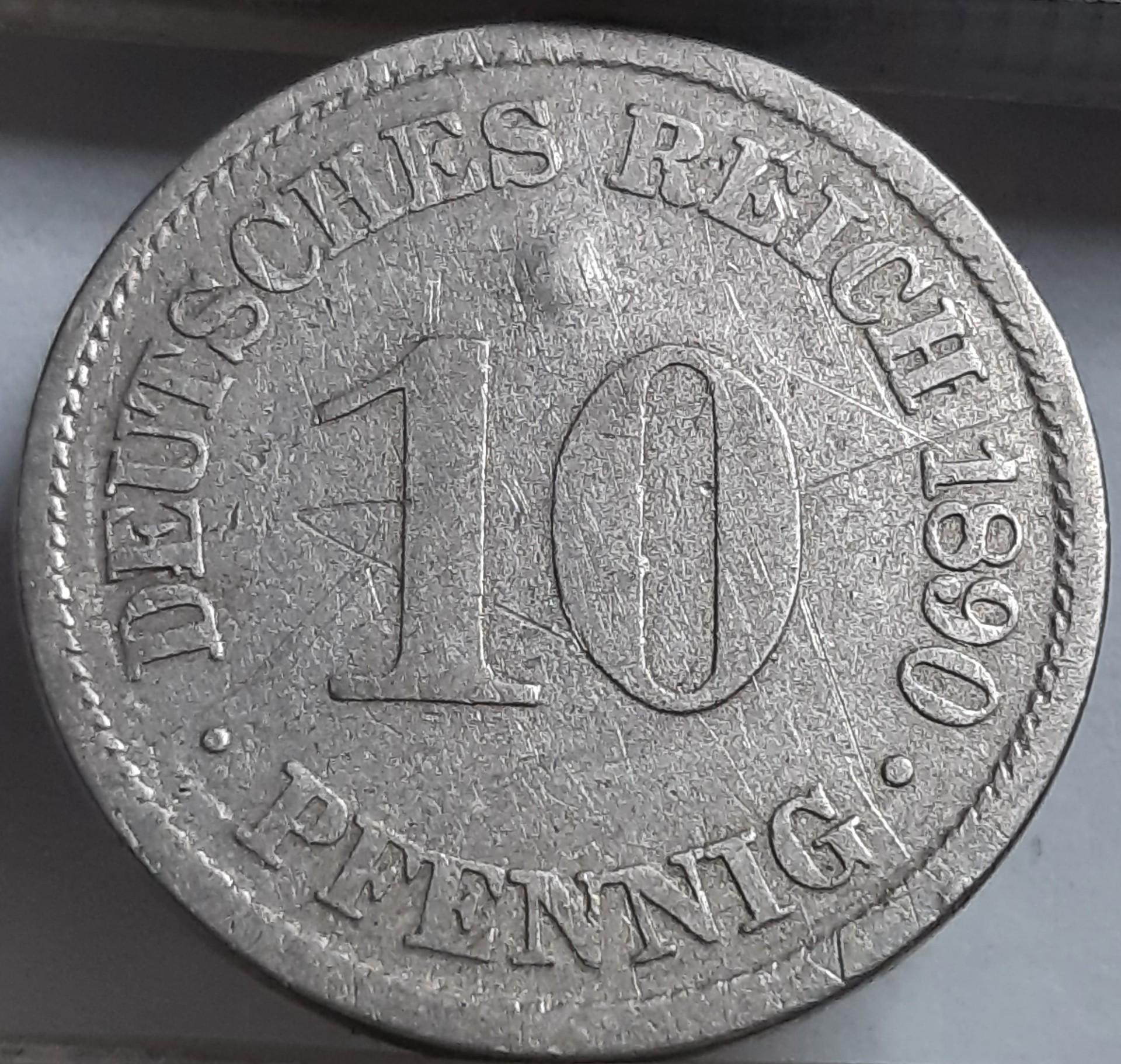 Vokietija 10 Pfenigų 1890 A KM#12 (3299)