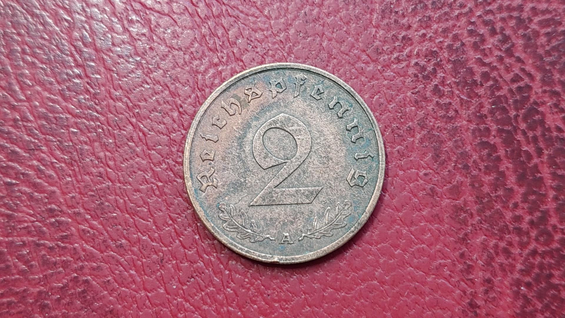 Trečiasis Reichas 2 reichspfenigai, 1938A KM# 90