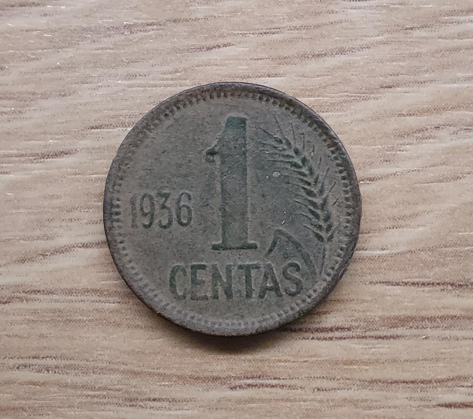 Lietuva Tarpukaris 1 centas.1936 m.