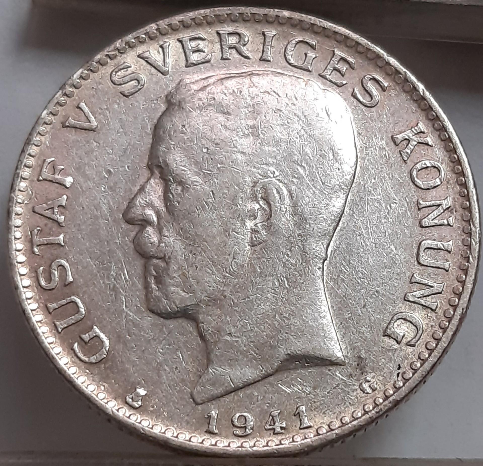 Švedija 1 Krona 1941 KM#786 Sidabras (3321)