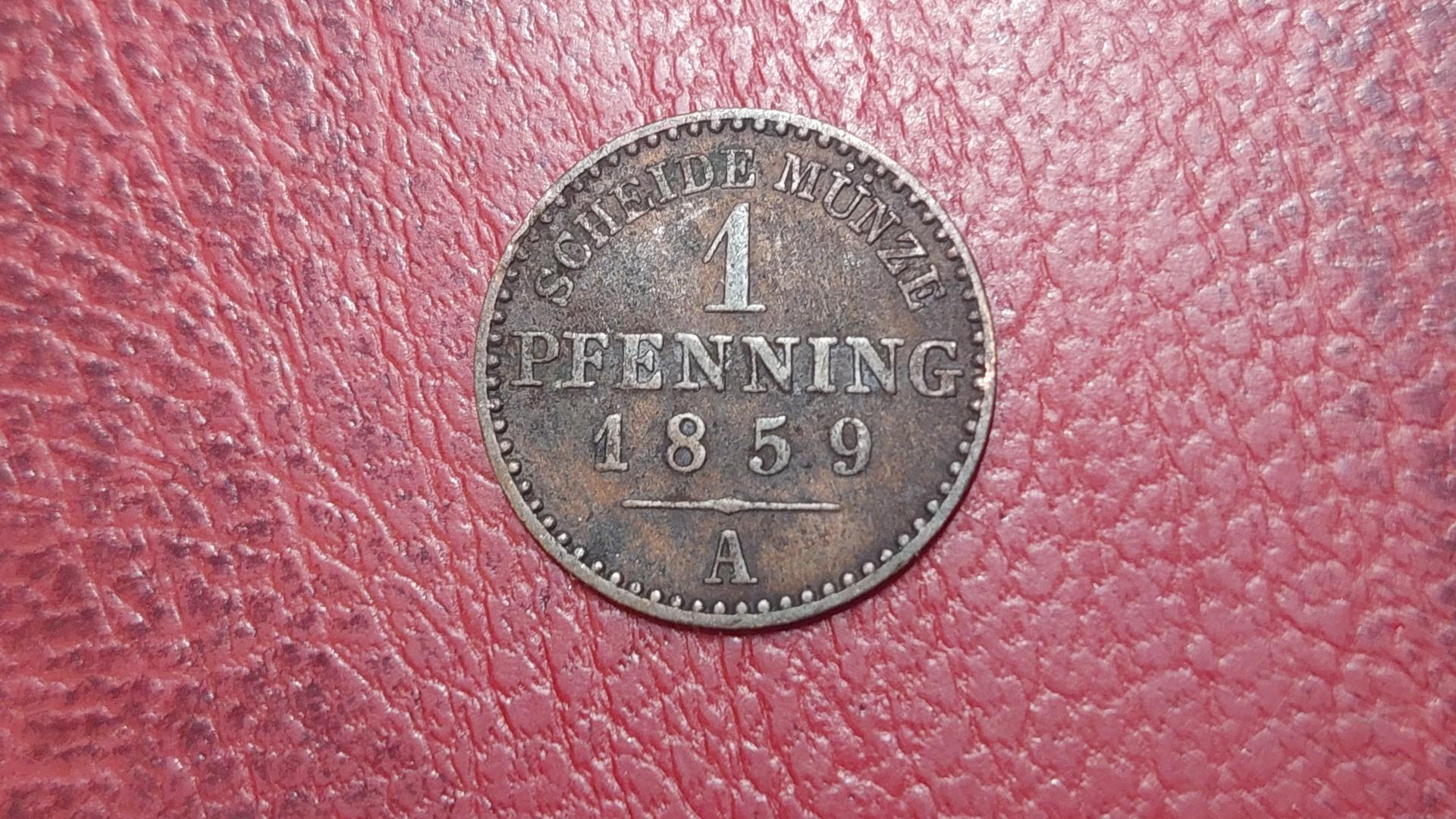 Prūsija 1 pfenigas, 1859 KM# 451