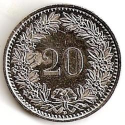 Šveicarija. 20 rapenų ( 1974 ) XF