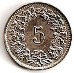 Šveicarija. 5 rapenai ( 1959 ) XF
