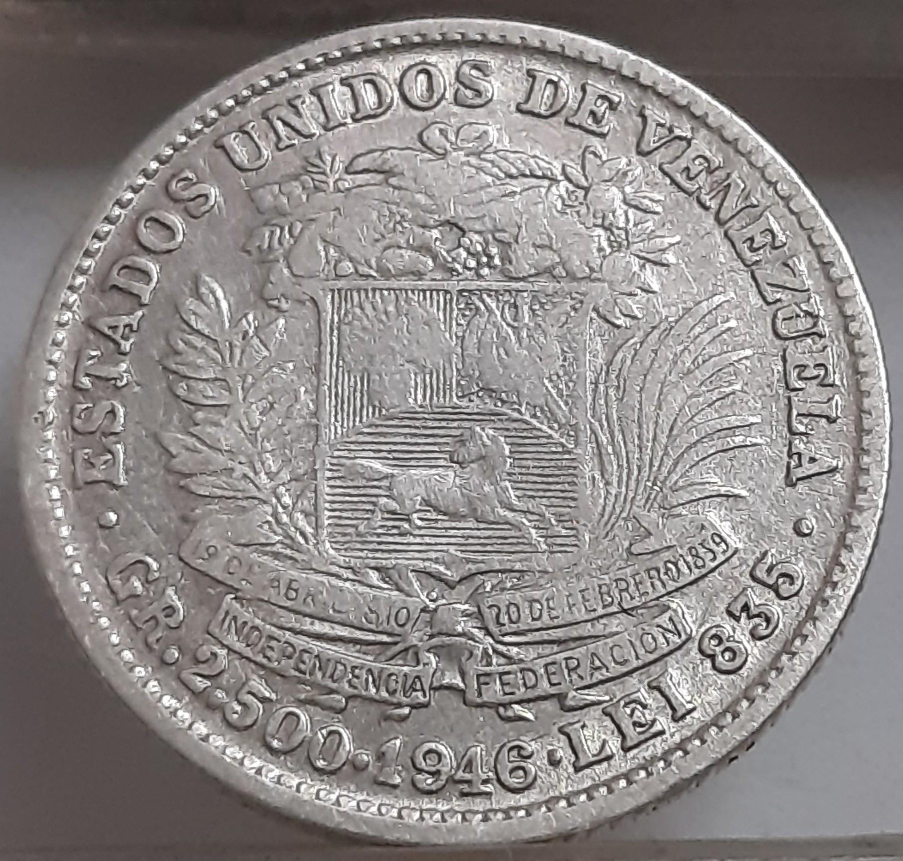 Venesuela 1/2 bolivaro 1946 Y#21a Sidabras (3409)