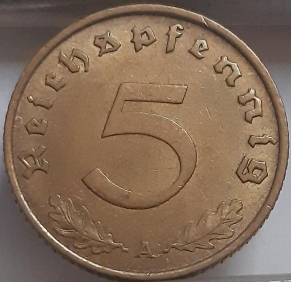 Trečiasis Reichas 5 Reichspfenigai 1937 A (3386)