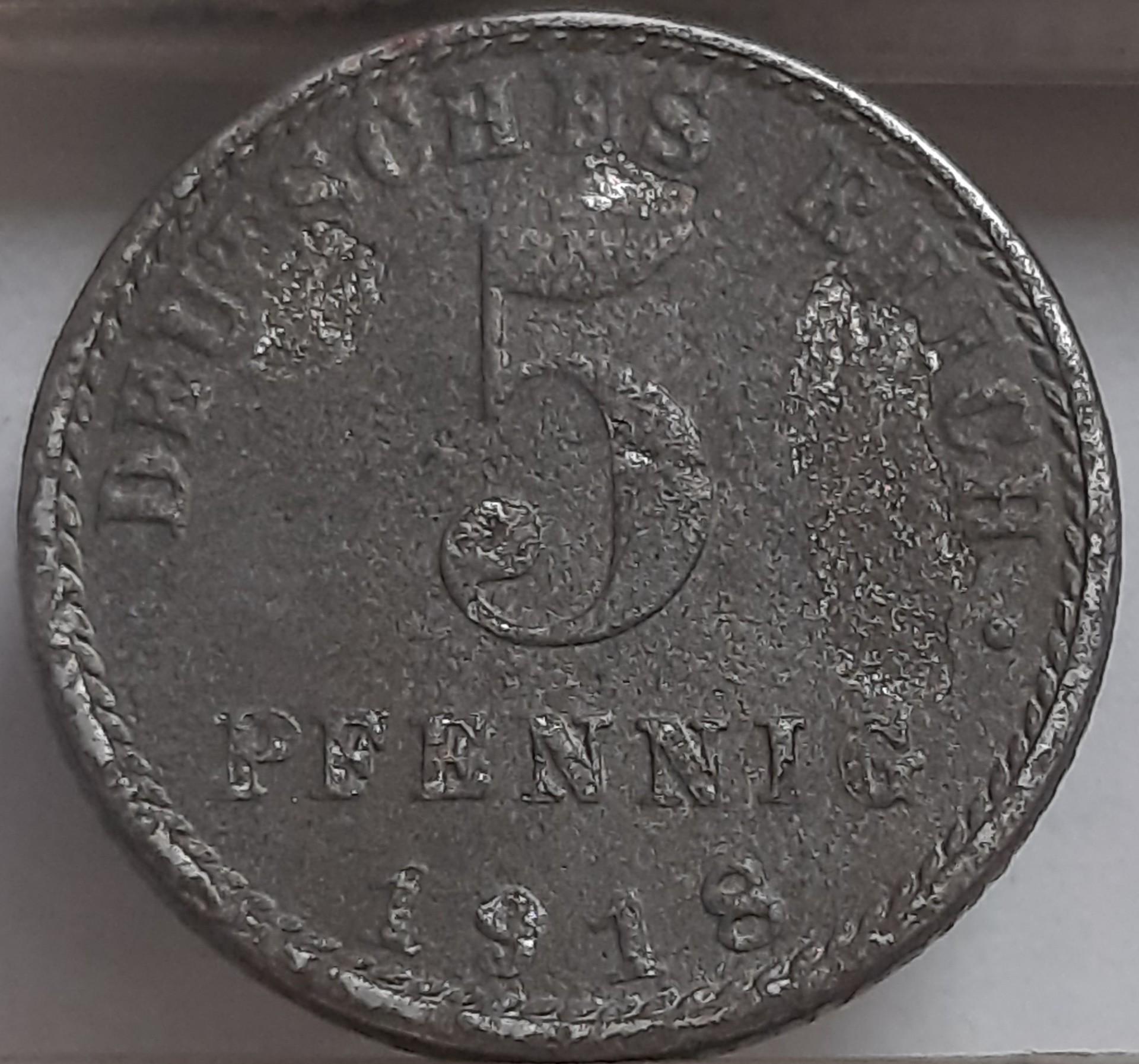 Vokietija 5 Pfenigai 1918 A KM#19 (3398)