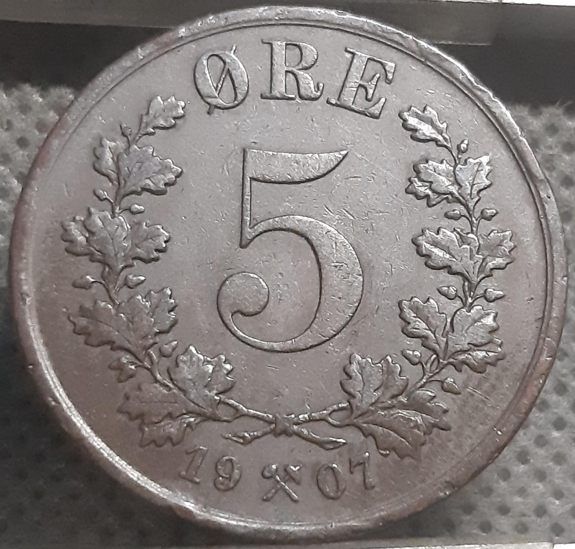 Norvegija 5 Erės 1907 KM#364 Bronza (3417)