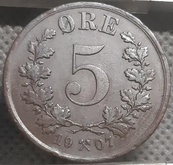 Norvegija 5 Erės 1907 KM#364 Bronza (3417)