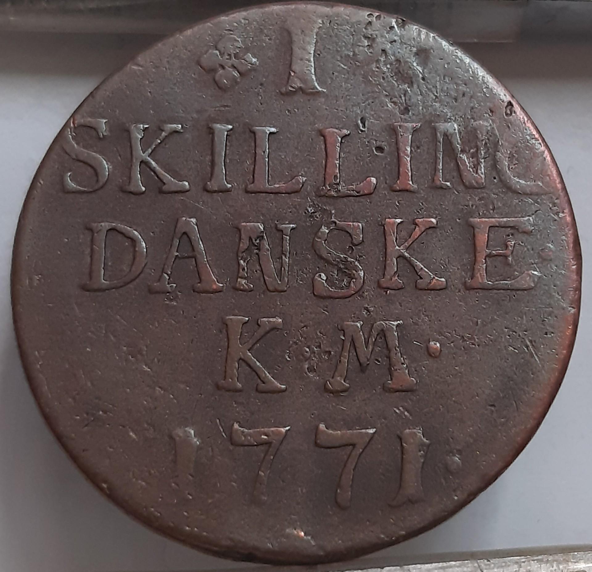 Danija 1 Skilingas 1771 KM#616 Varis (3429)