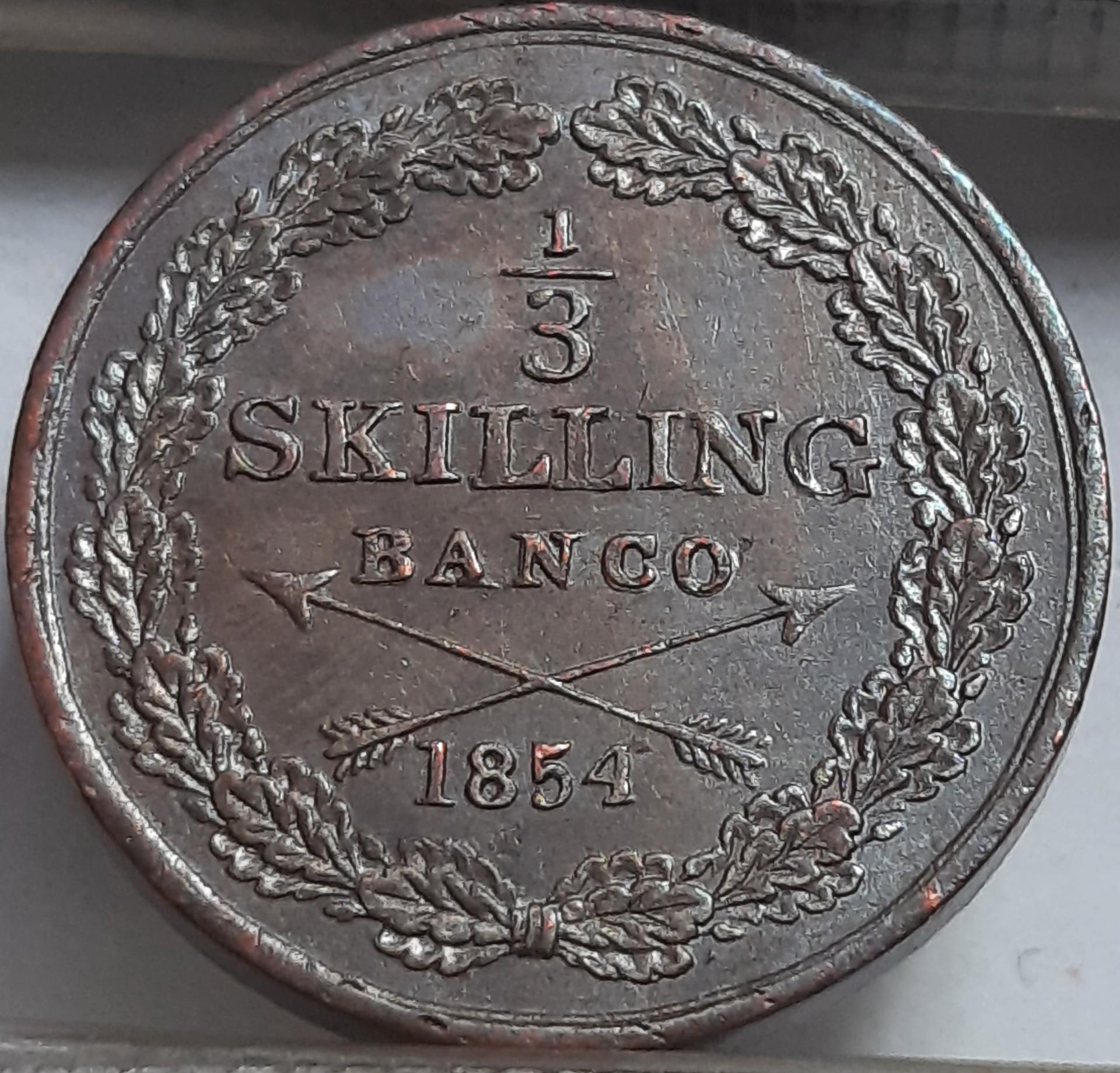 Švedija 1/3 skilingo banco 1854 KM#657 (3438)