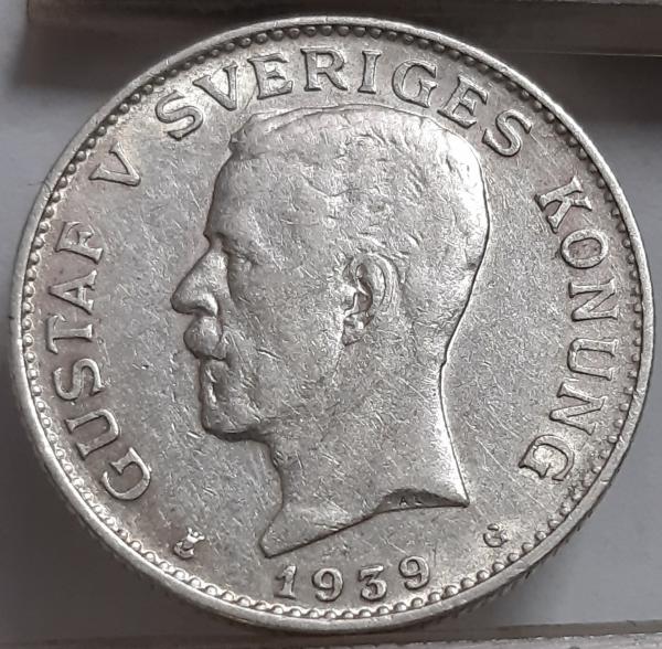 Švedija 1 Krona 1939 KM#786 Sidabras (3320)