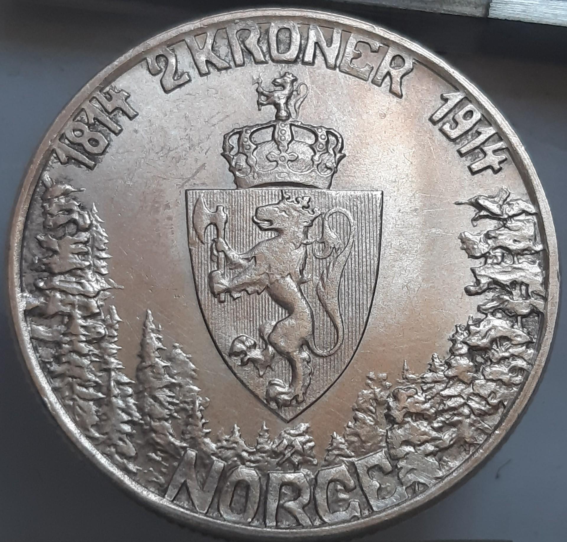 Norvegija 2 Kronos 1914 Proginė KM#377 (3450)