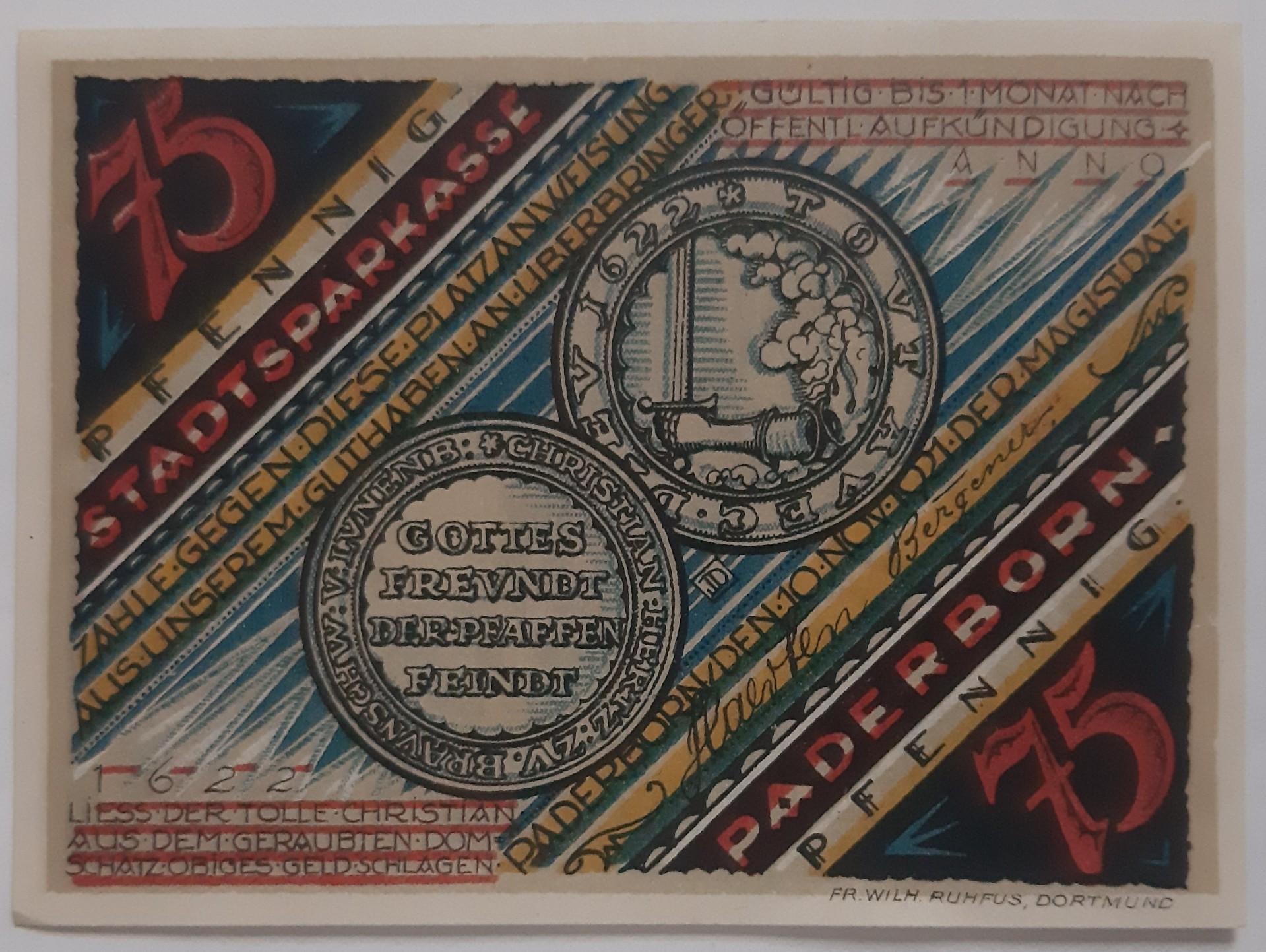 Vokietija 75 Pfenigai 1920 N#208203 90x68mm (3482)