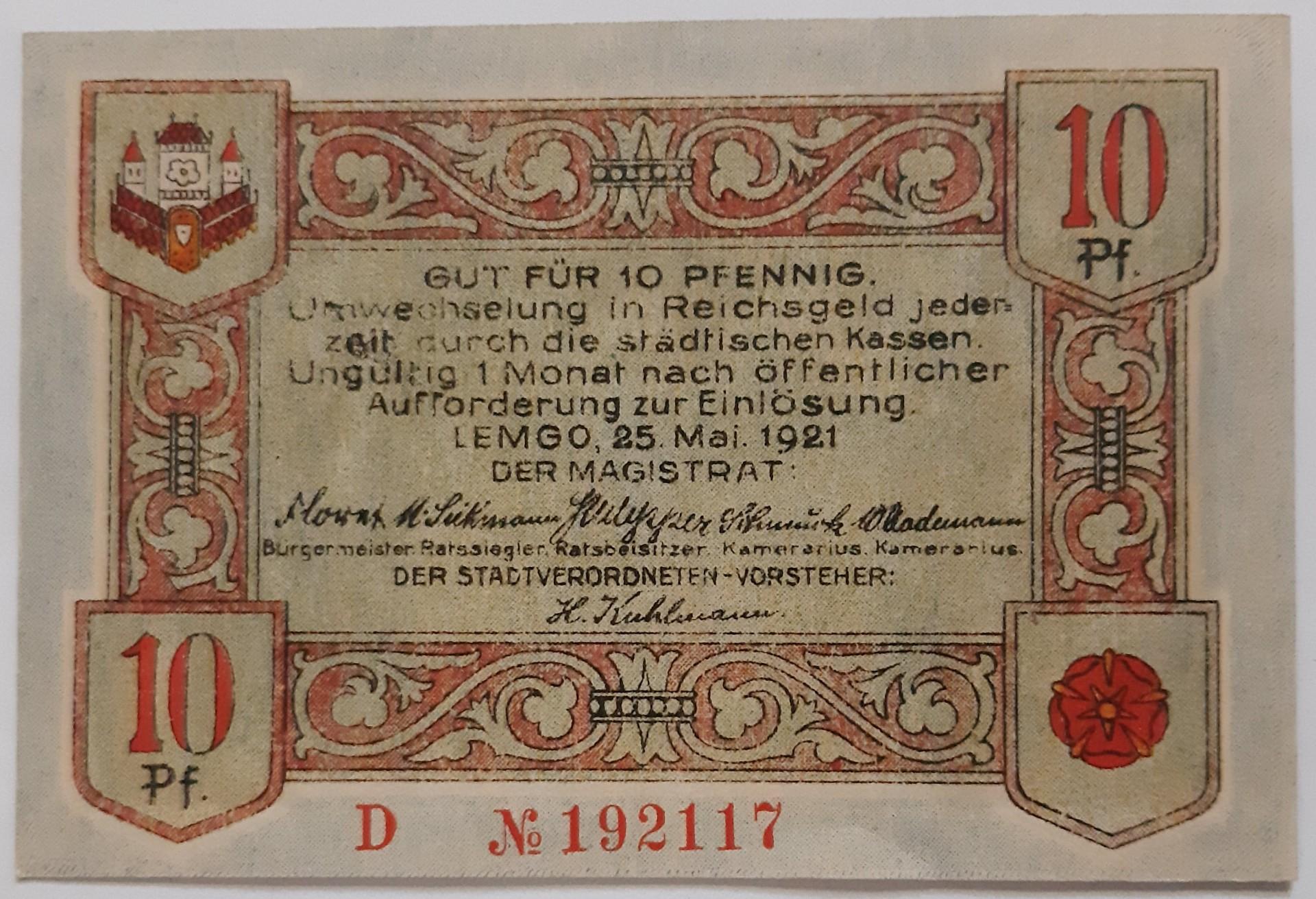 Vokietija 10 Pfenigų 1921 N#227384 95x67mm (3481)