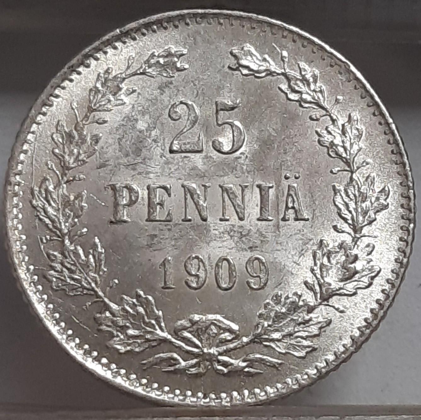 Suomija 25 Pensai 1909 KM#6.2 Sidabras (3497)