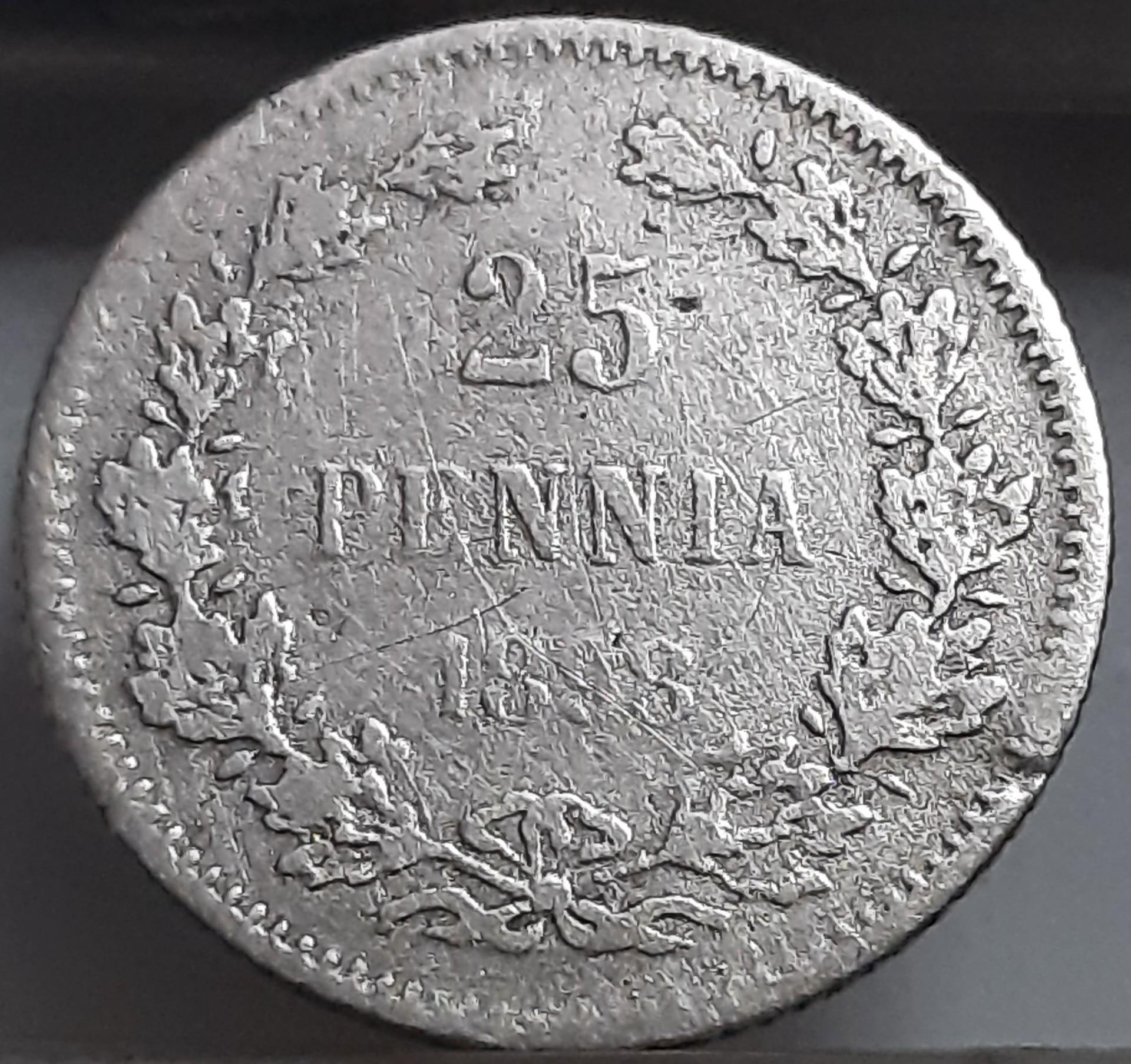 Suomija 25 Pensai 1898 KM#6.2 Sidabras (3499)