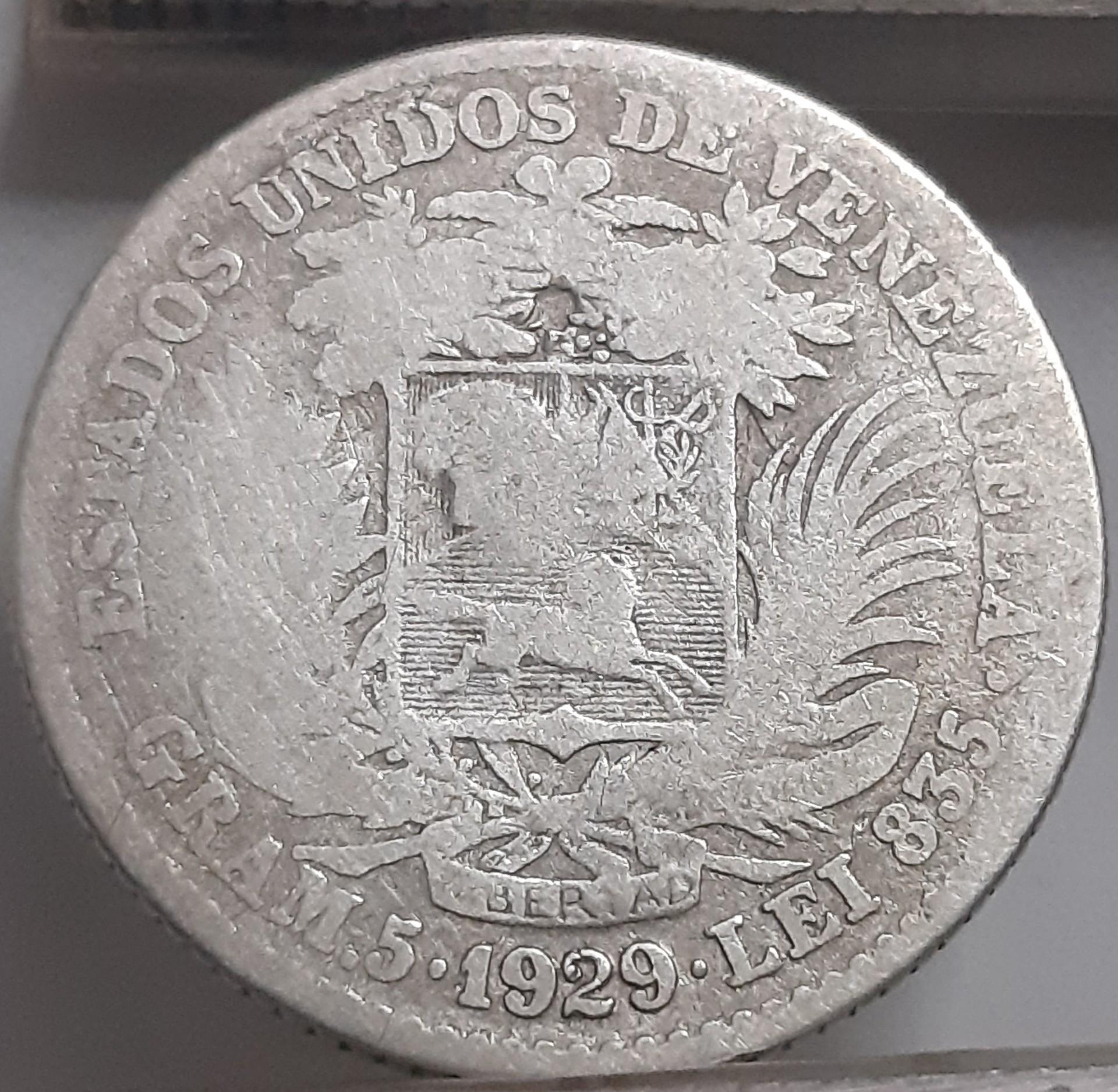 Venesuela 1 Bolivaras 1929 Y#22 Sidabras (3509)