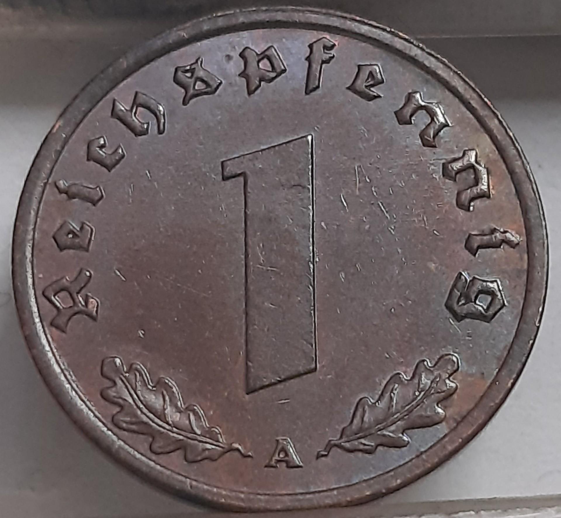 Trečiasis Reichas 1 Reichspfenigas 1939 A KM#89 (3512)