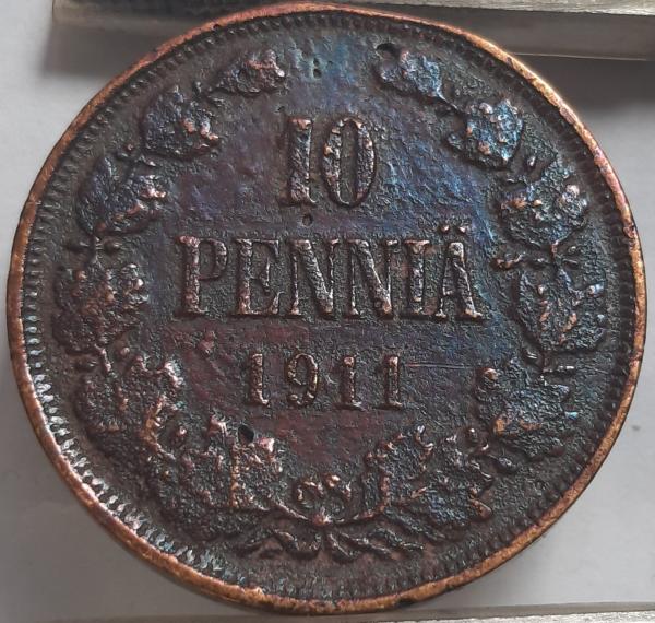 Suomija 10 Pensų 1911 KM#14 Varis (3518)