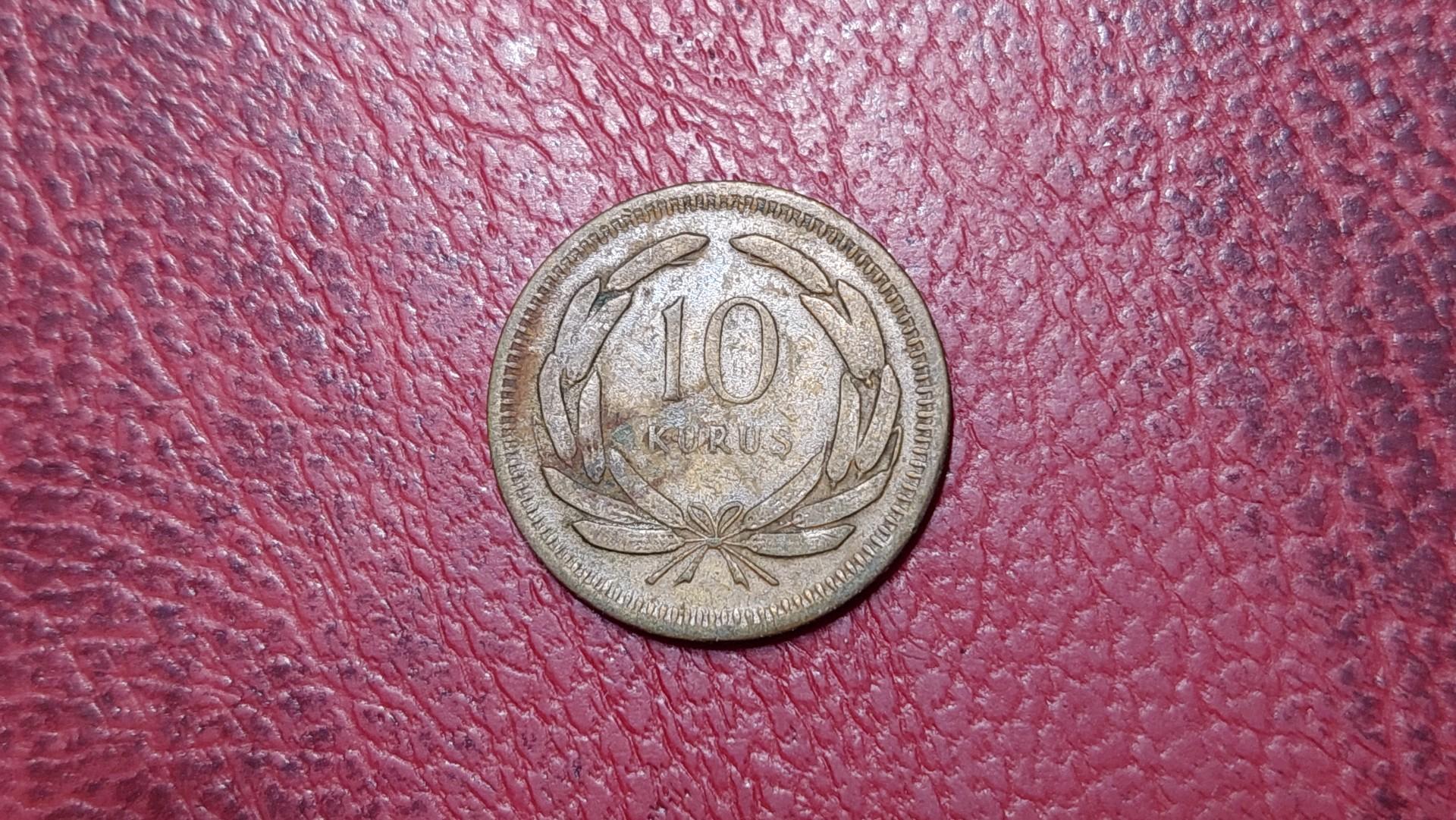 Turkija 10 kurušų, 1956 KM# 888