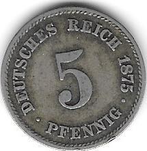 5 reicho pfenigai Vokietija, 1875 (E)