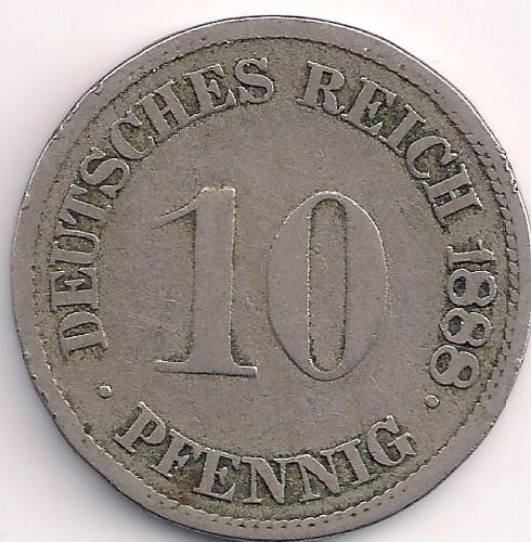 10 reicho pfenigai Vokietija, 1888 (G)