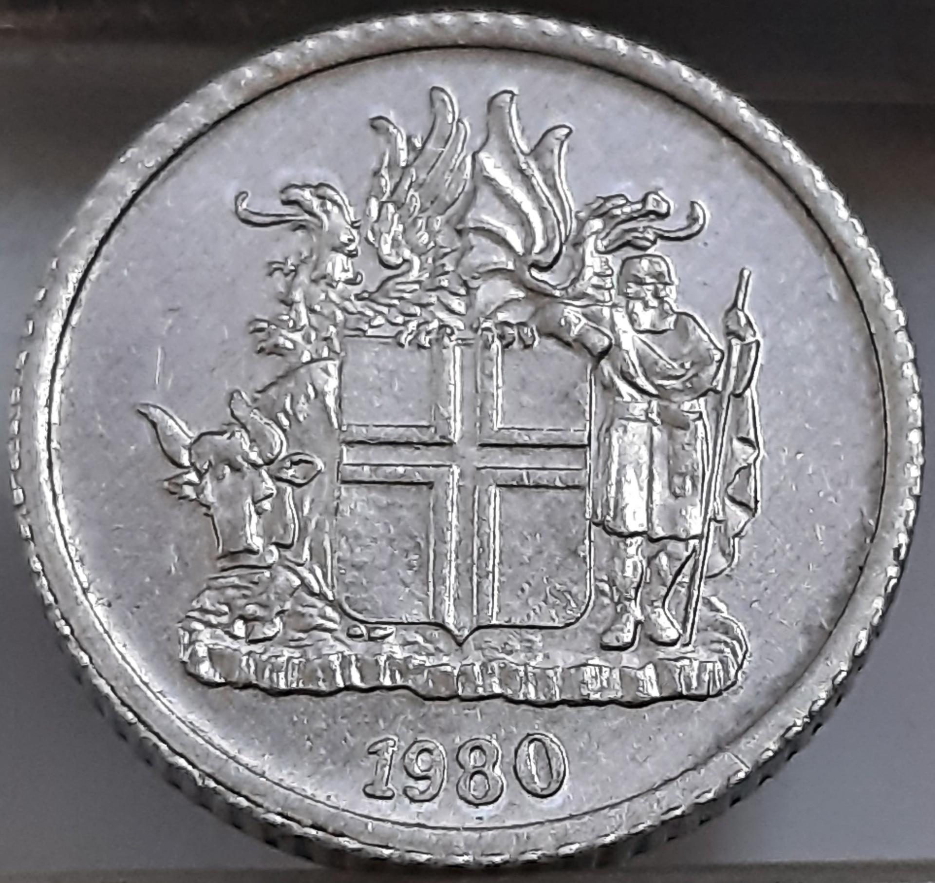 Islandija 1 krona 1980 KM#23 Aliuminis (3577)