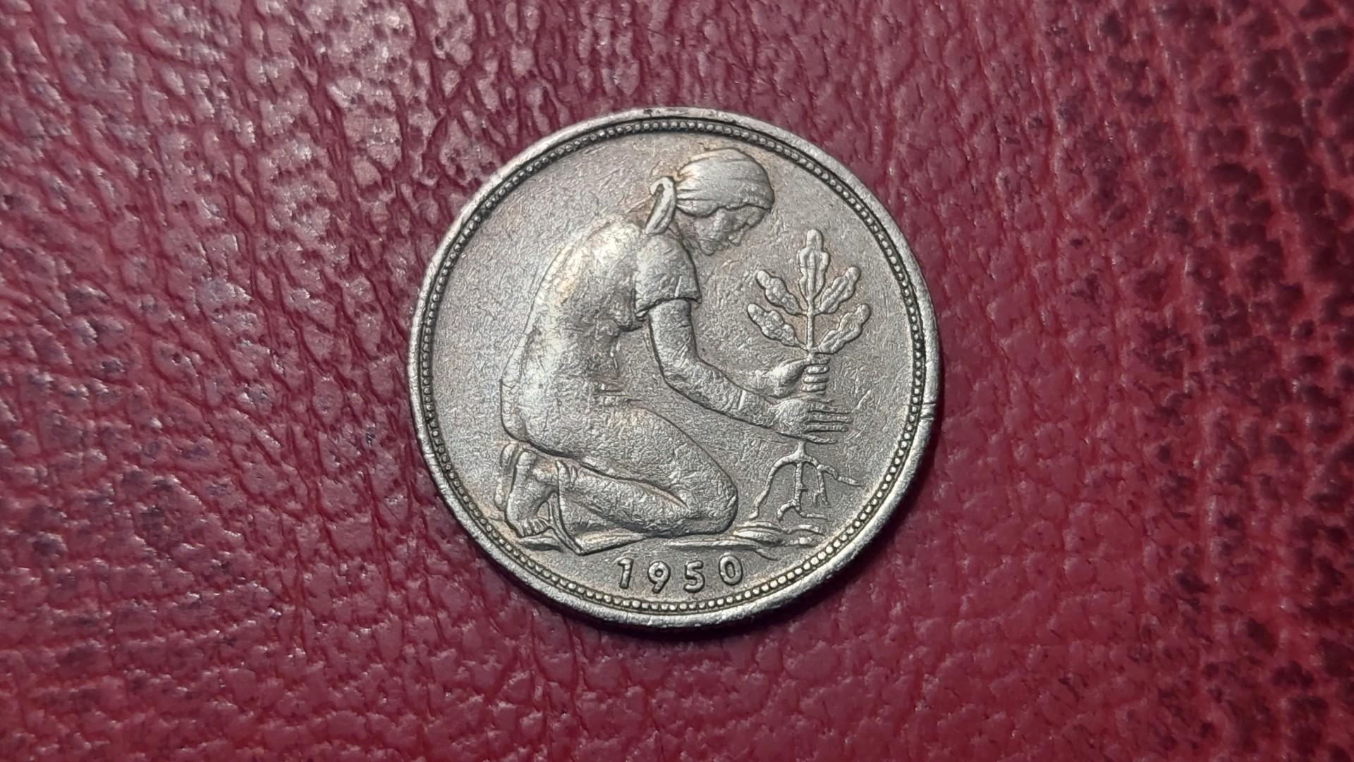 Vokietija 50 pfenigų, 1950F KM# 109