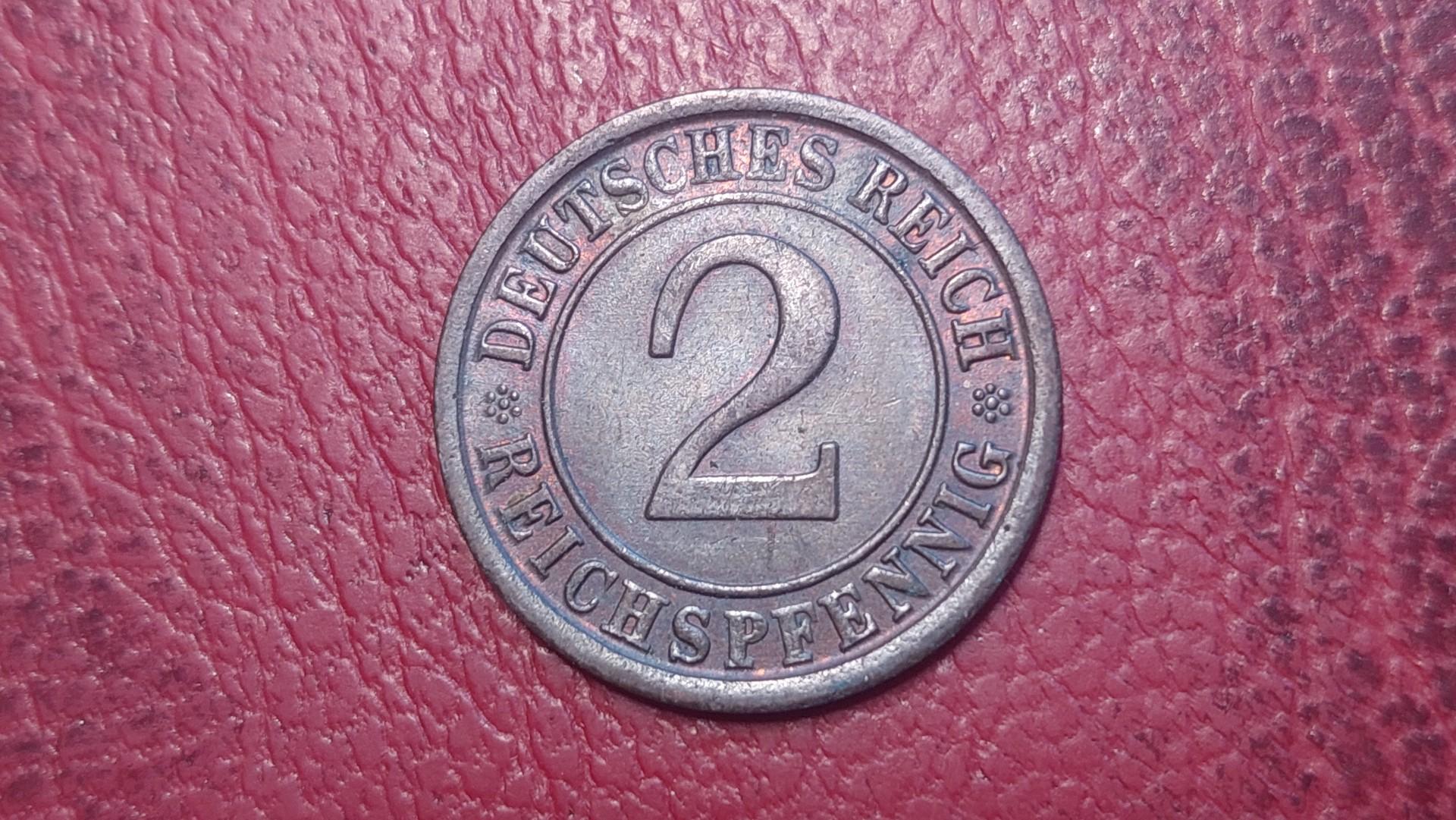 Vokietija 2 reichspfenigai, 1924A KM# 38