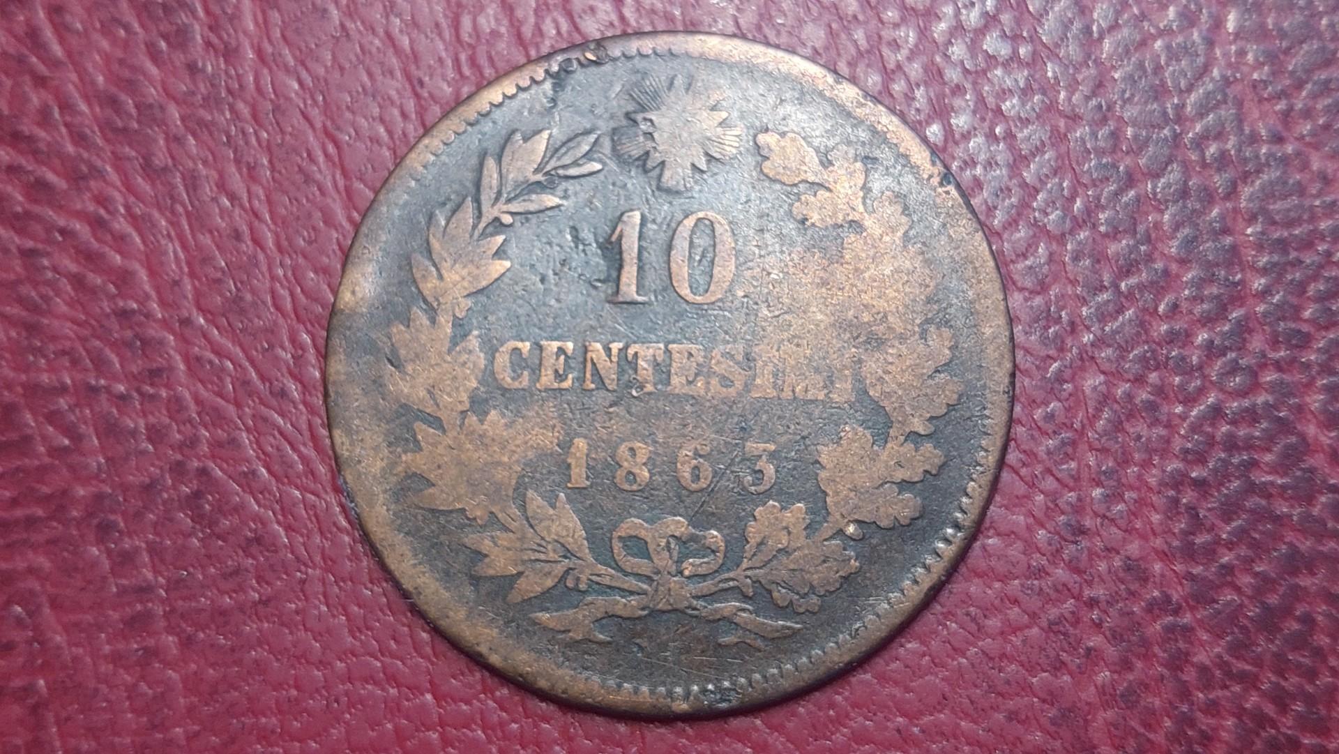 Italija 10 čentezimų, 1863 KM# 11