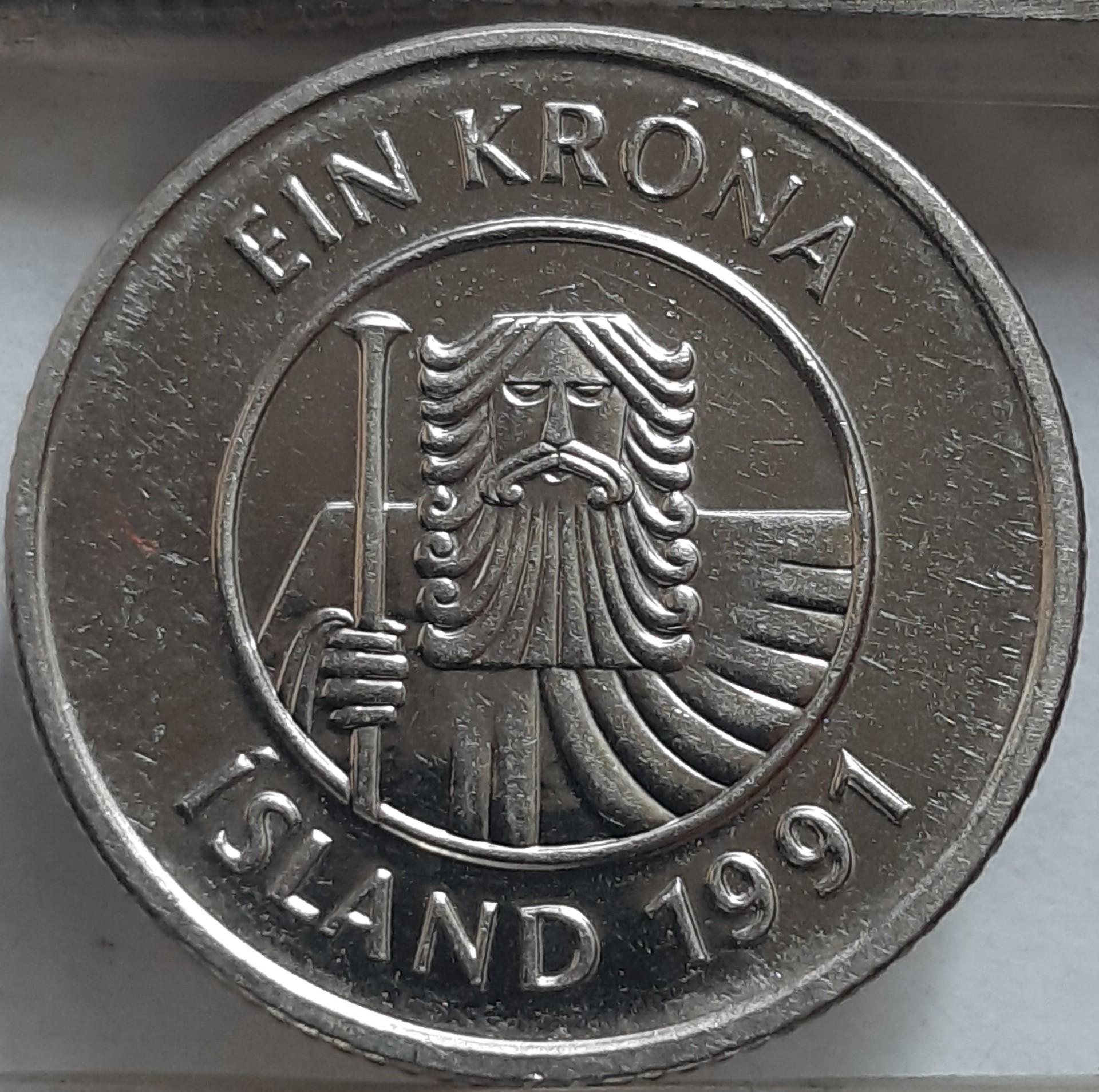 Islandija 1 Krona 1991 KM#27a (3589)