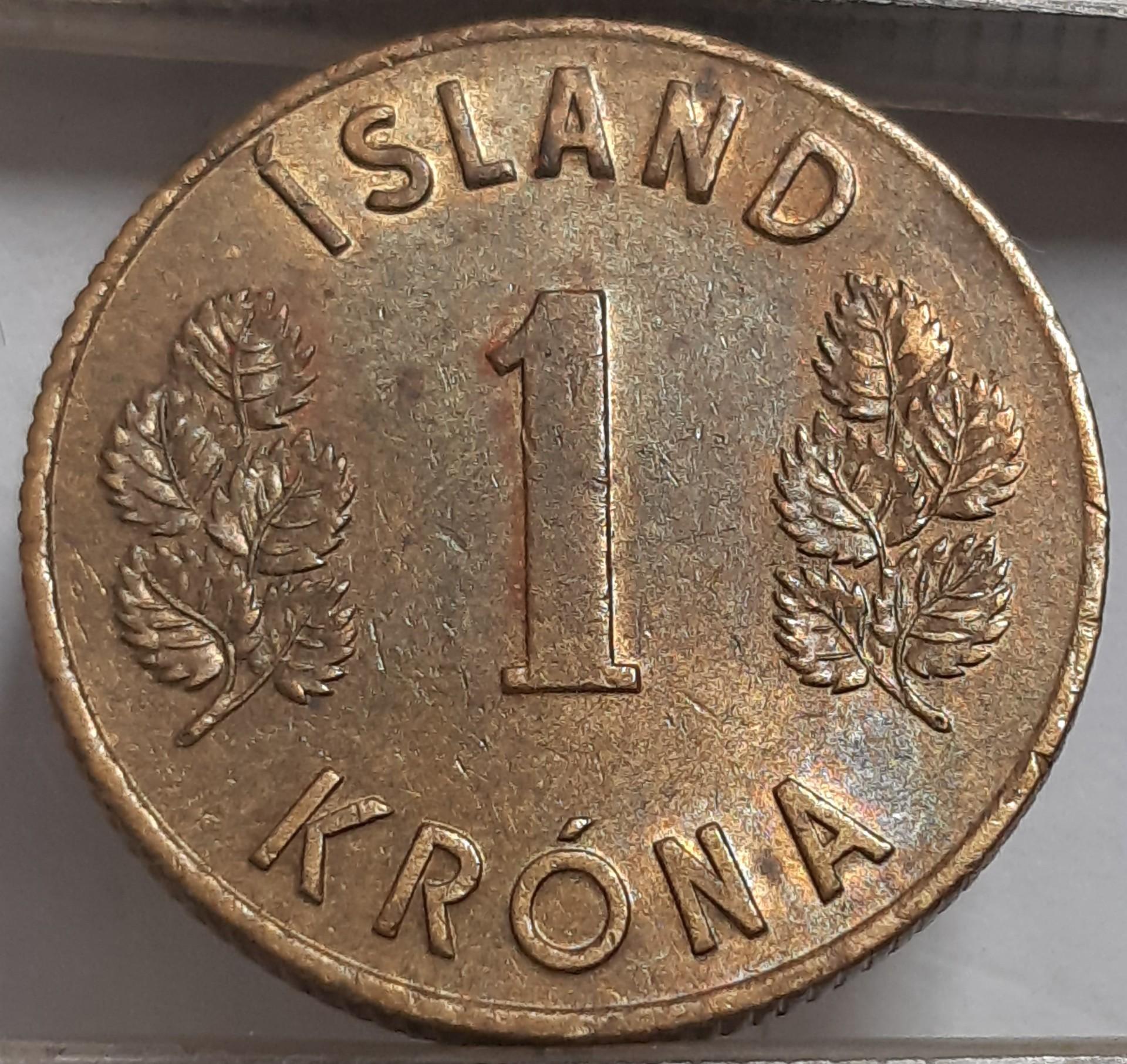 Islandija 1 Krona 1966 KM#12a (3595)