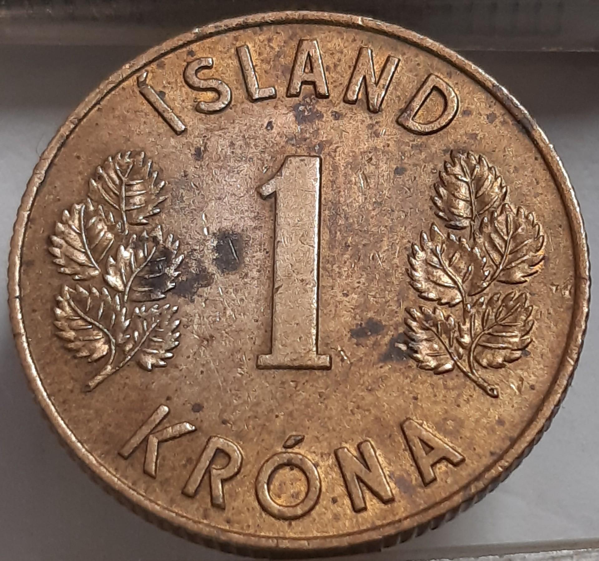 Islandija 1 Krona 1957 KM#12a (3596)