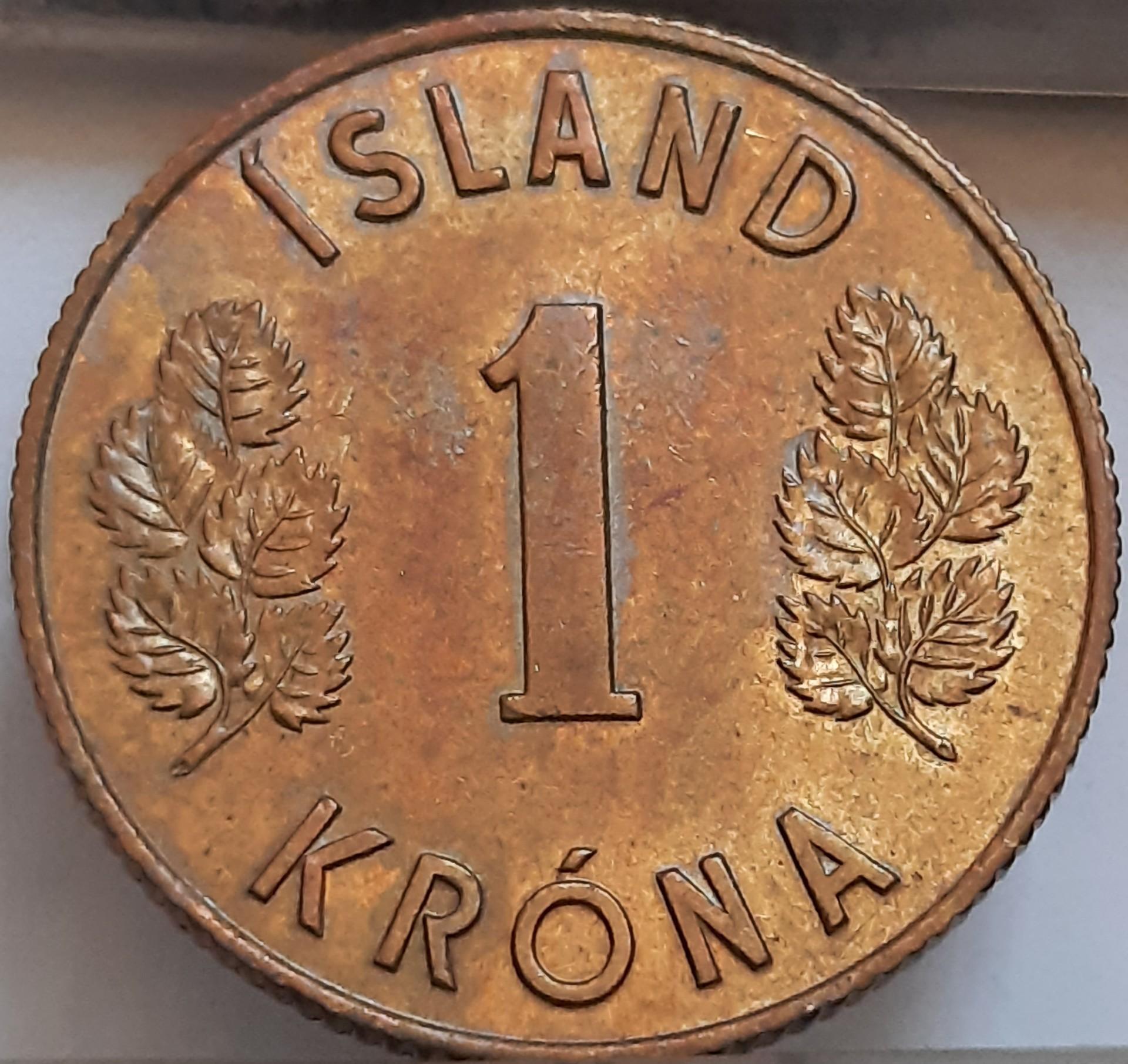 Islandija 1 Krona 1965 KM#12a (3610)