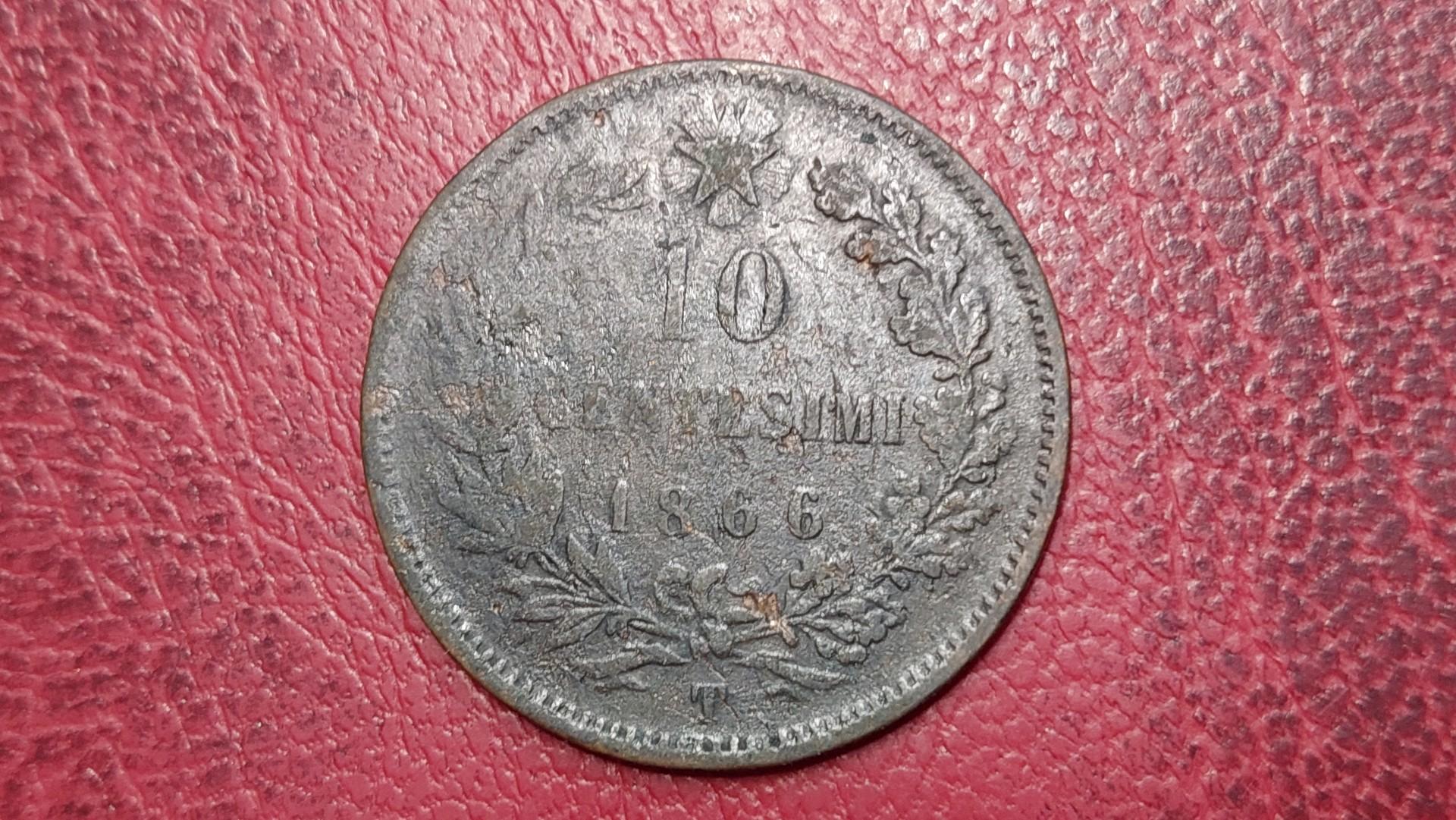 Italija 10 čentezimų, 1866 KM# 11