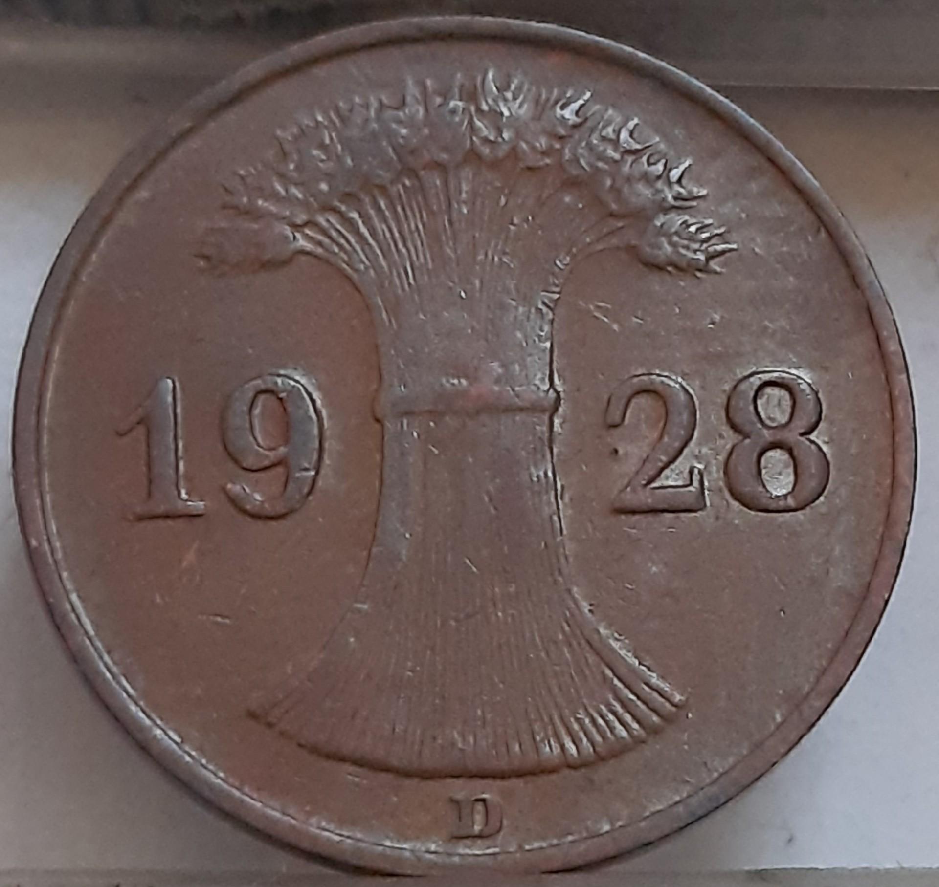 Vokietija 1 Reichspfenigas 1928 D KM#37 (3636)