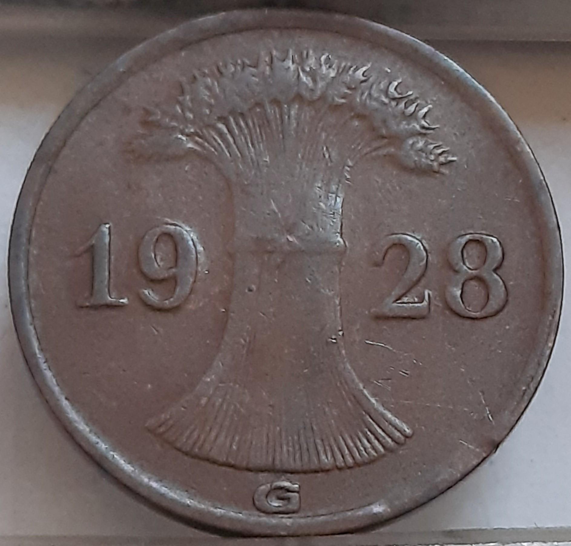 Vokietija 1 Reichspfenigas 1928 G KM#37 (3637)