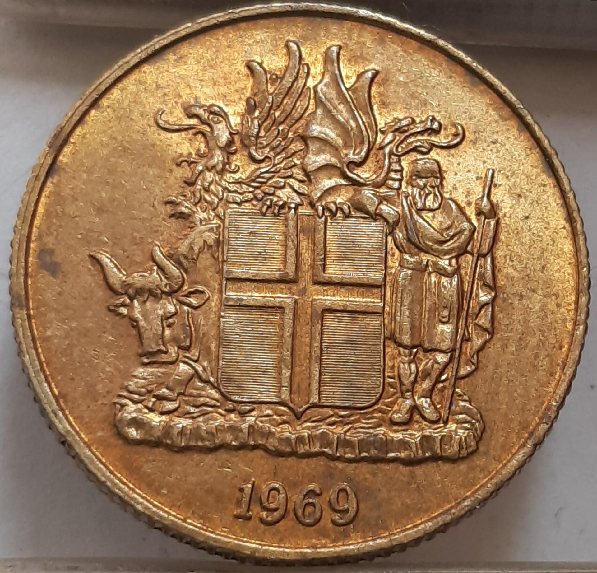 Islandija 1 Krona 1969 KM#12a (3640)