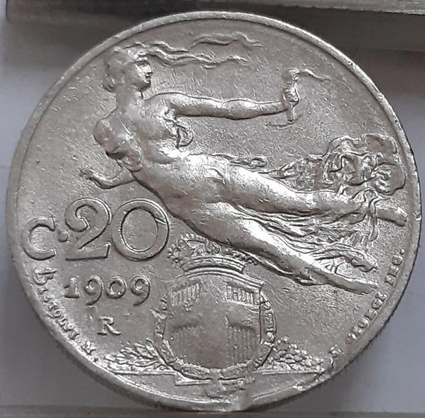 Italija 20 čentezimų 1909 KM#44 Nikelis (3669)