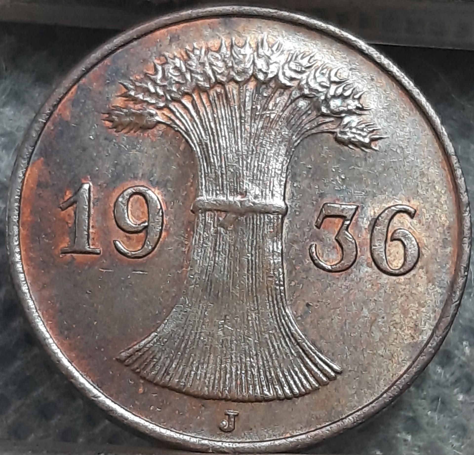 Vokietija 1 Reichspfenigas 1936 J KM#37 (3691)