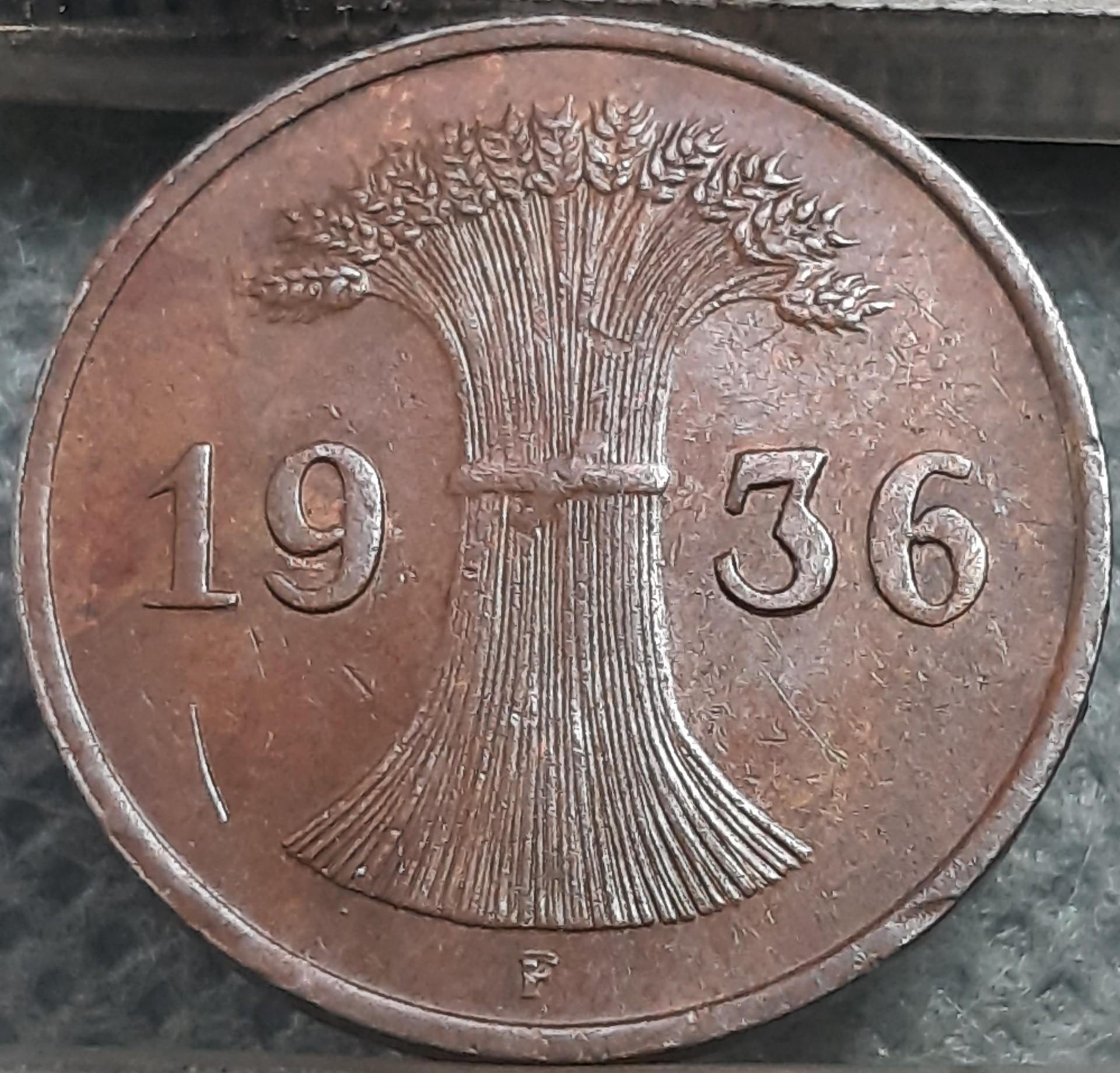 Vokietija 1 Reichspfenigas 1936 F KM#37 (3692)